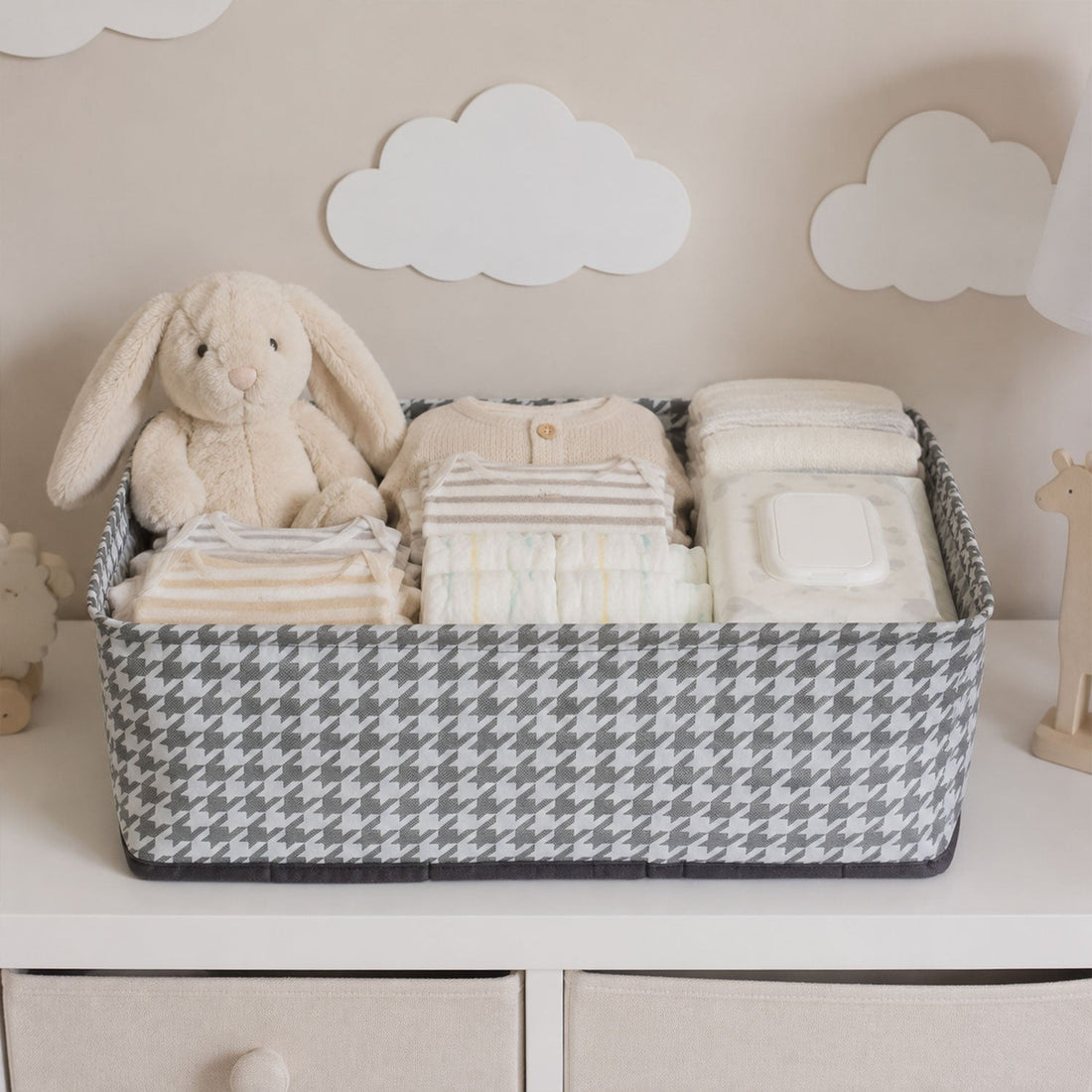 Foldable fabric cloth organizer basket with sturdy sides and handles