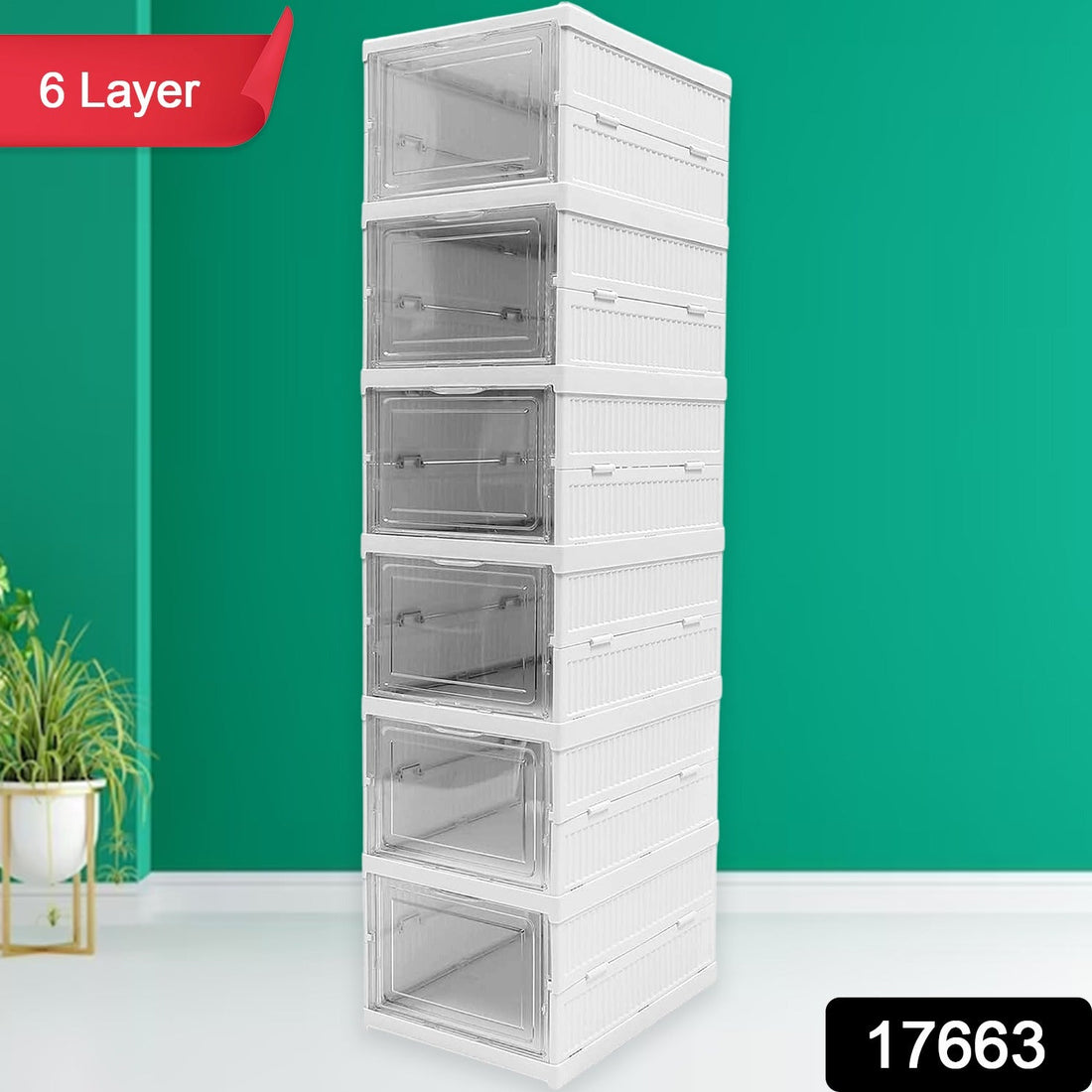 6-layer stackable storage cart in a modern kitchen, neatly organizing essentials.