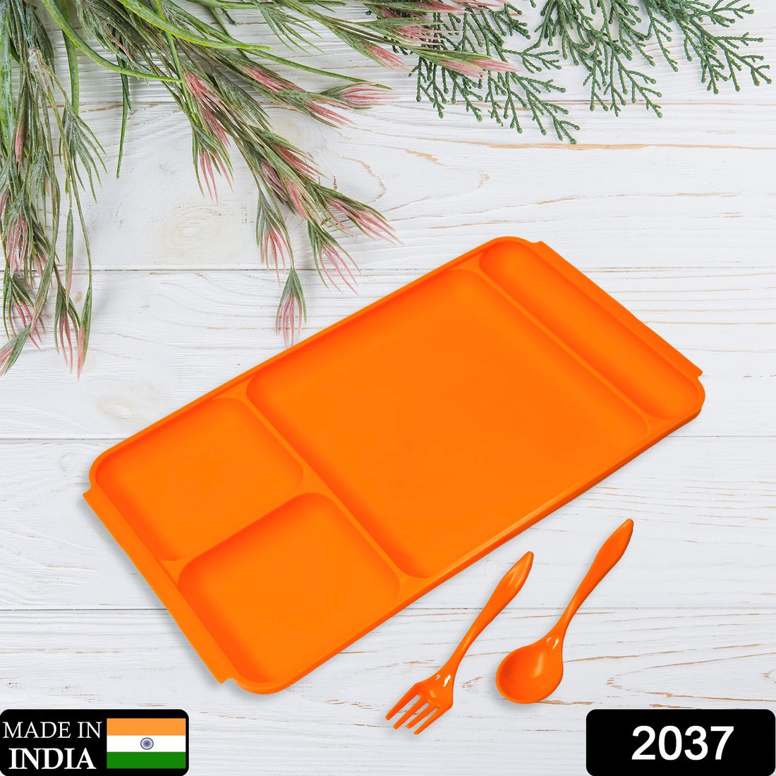 4-Compartment Plate set with spoon and fork for organized meals.