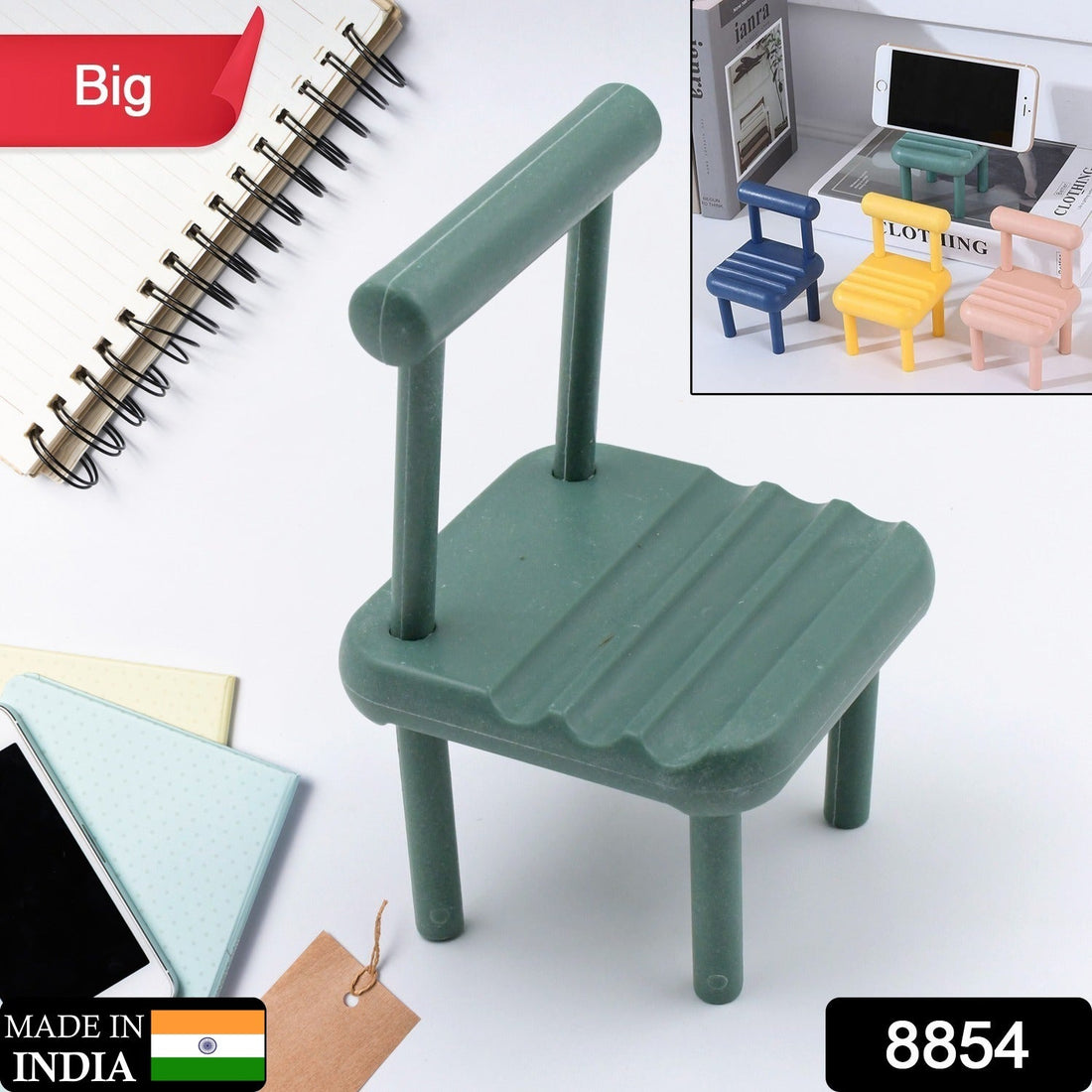 PHOBIA Mini Chair Phone Stand made from beech wood on a desk.