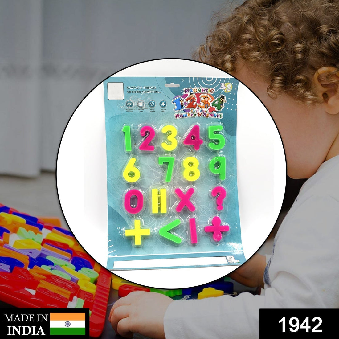 Magnetic number toy set with various symbols for kids' interactive learning.