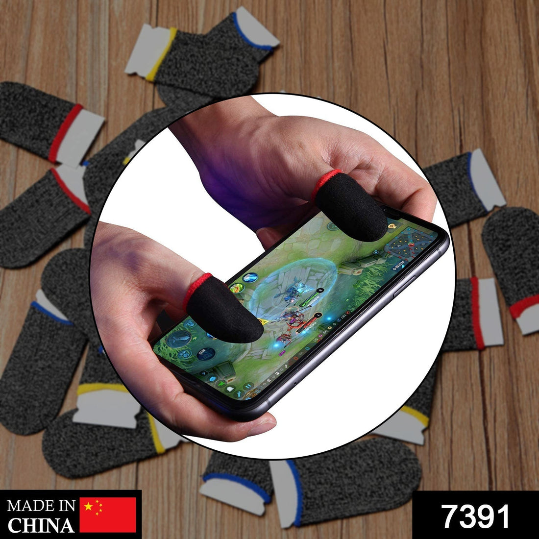 Pair of anti-sweat gaming finger sleeves for mobile touchscreen control.