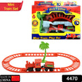 Overhead view of the World Express toy train set with locomotive and tracks.