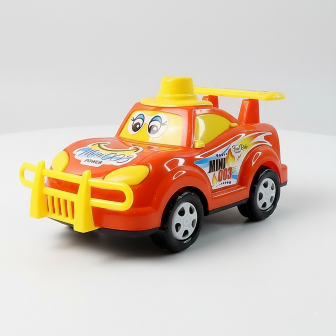 Racing Car Toy with expressive face and sturdy bumper