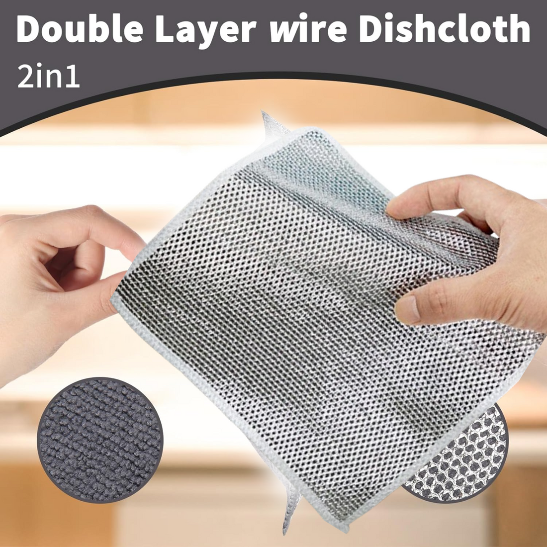 Double-sided microfiber scrubber cloth for effective kitchen cleaning.