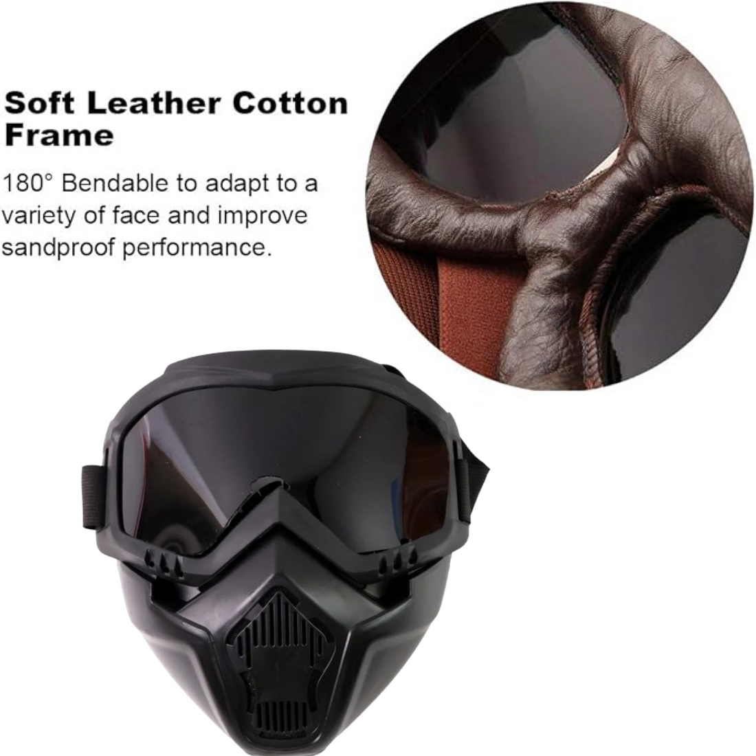 Front view of RaceVault off-road motorcycle goggles with integrated windproof mask.