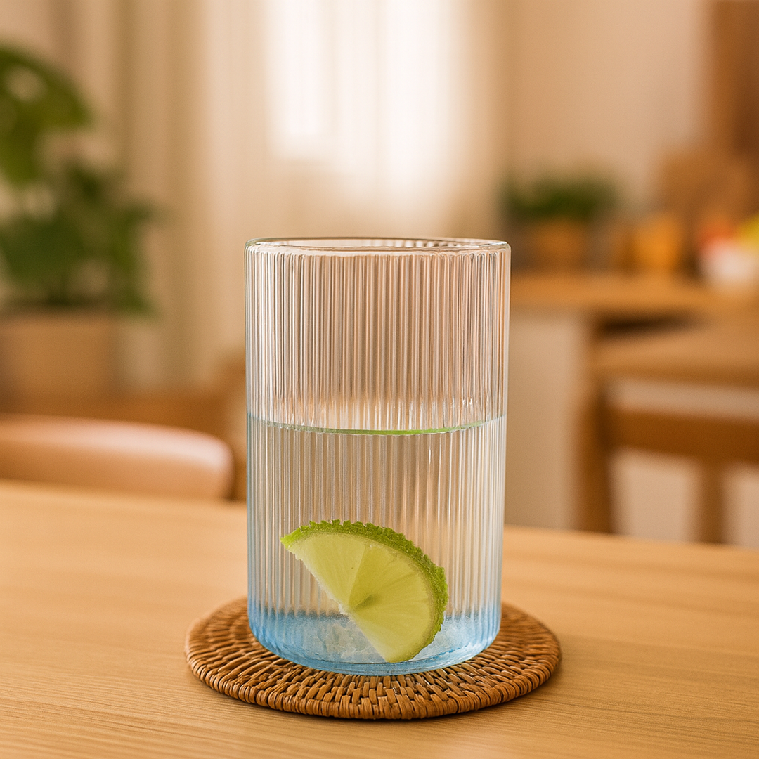 Supermom Plastic Glass Set with six tall ribbed 300ml glasses