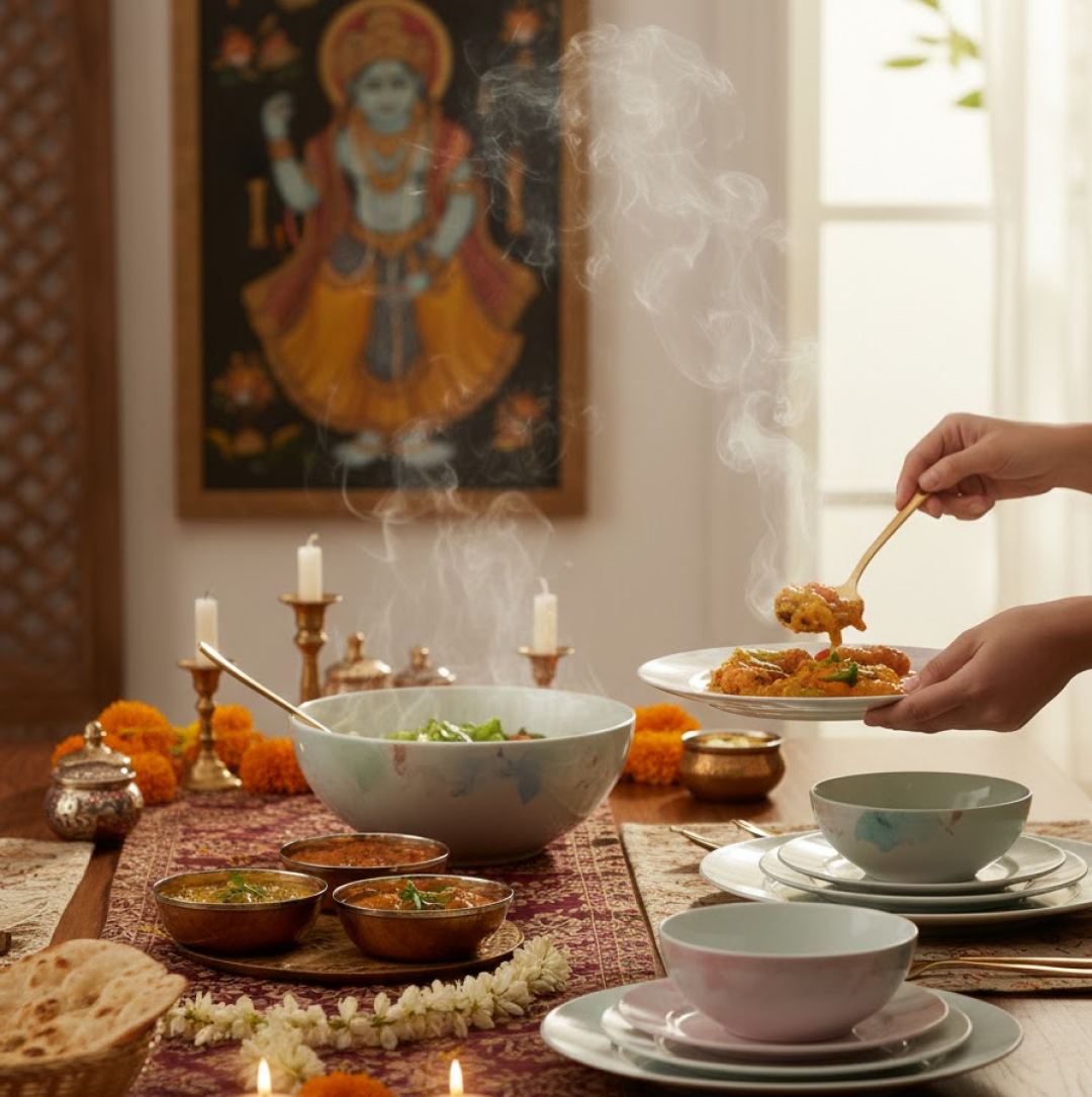 Complete 32-piece plastic dinner set with vibrant prints for Indian dining.