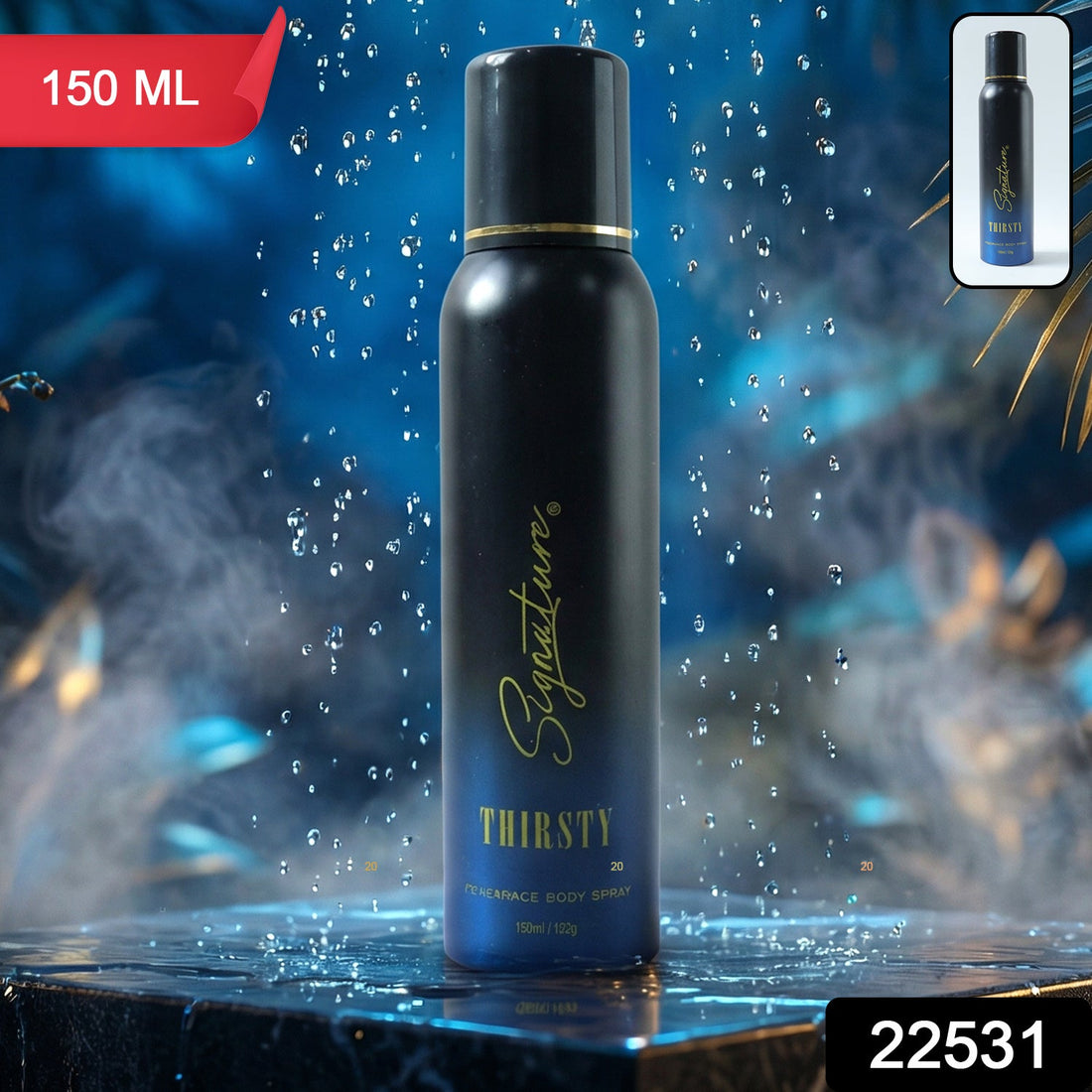 Signature Thirsty fragrance body spray for men in stylish packaging