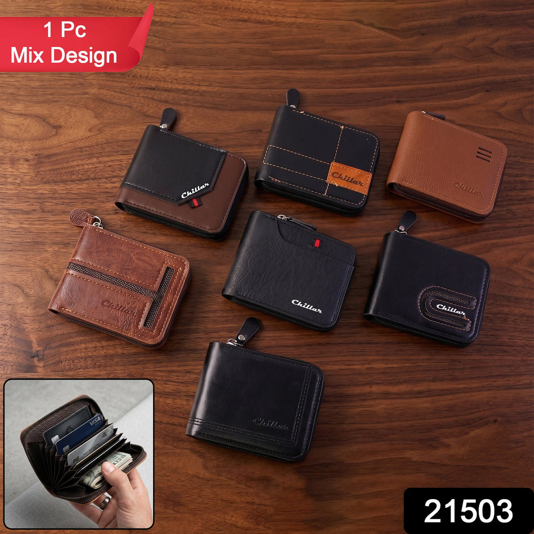 Black zip-around cardholder wallet showing compact design