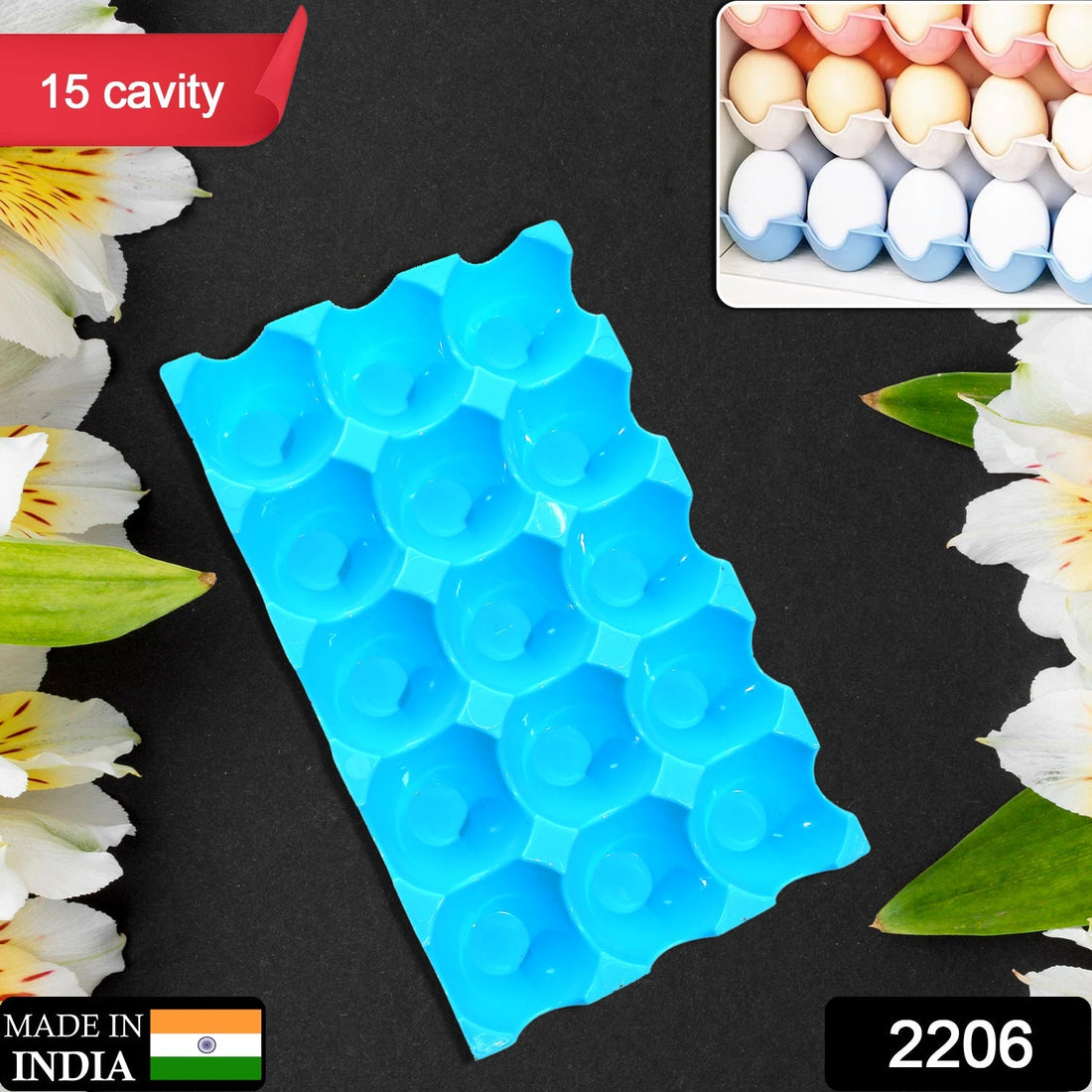Clear plastic 15 egg storage tray by Organivo, ready for refrigerator.