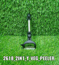 The Quickslice 2-in-1 peeler with its sharp stainless steel blades highlighted.
