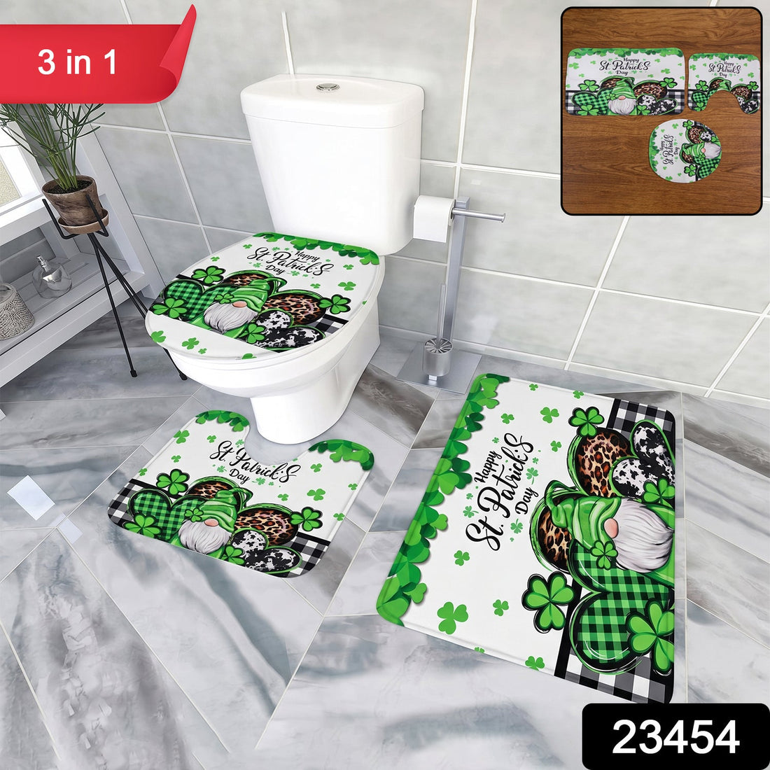 Main image of 3 in 1 bathroom mat set installed in bathroom