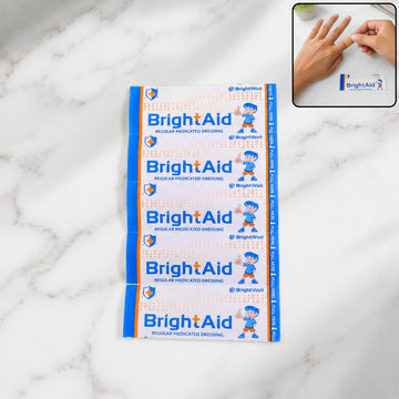 BrightAid adhesive bandages pack for minor wound protection.