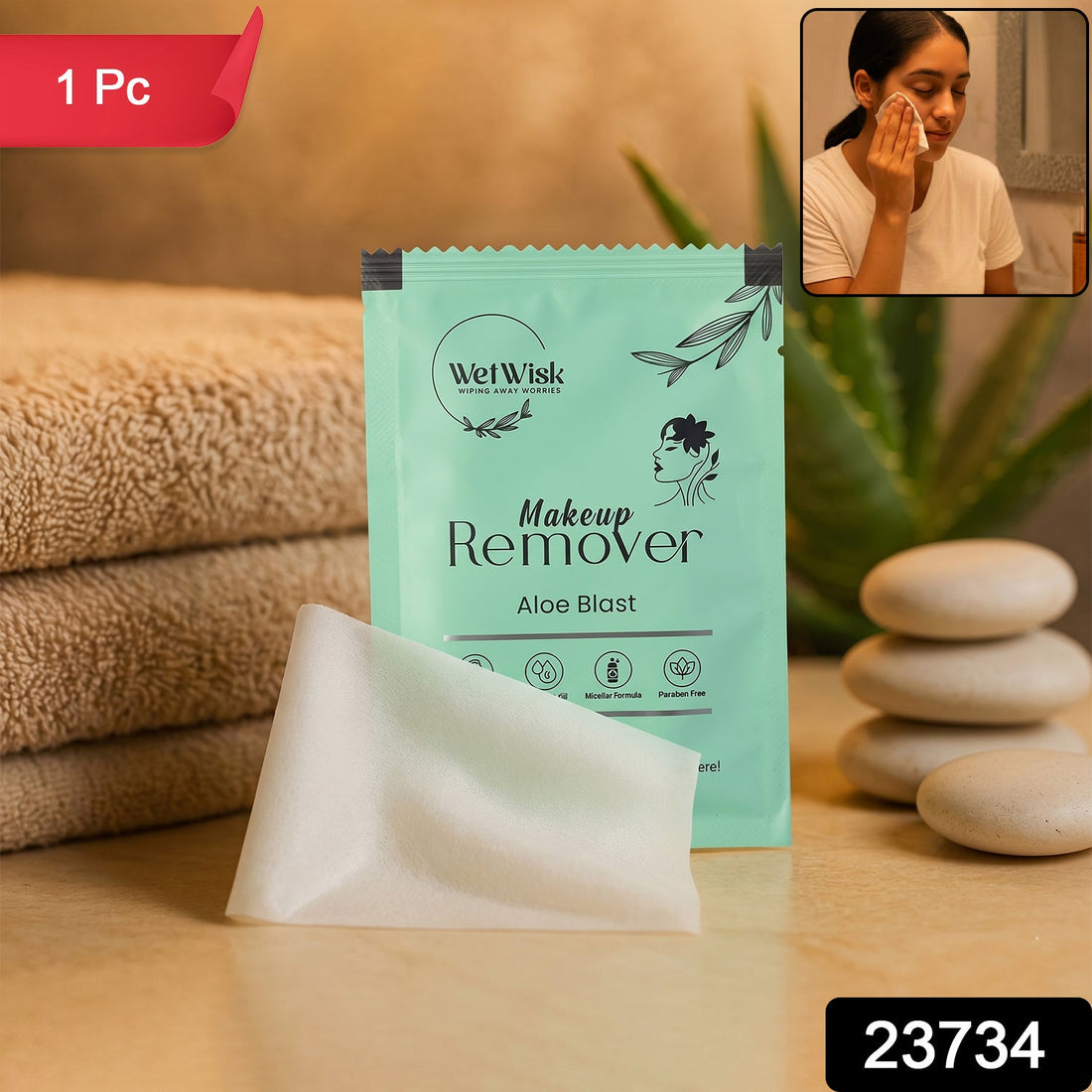 Makeup remover wet wipe for gentle facial cleansing