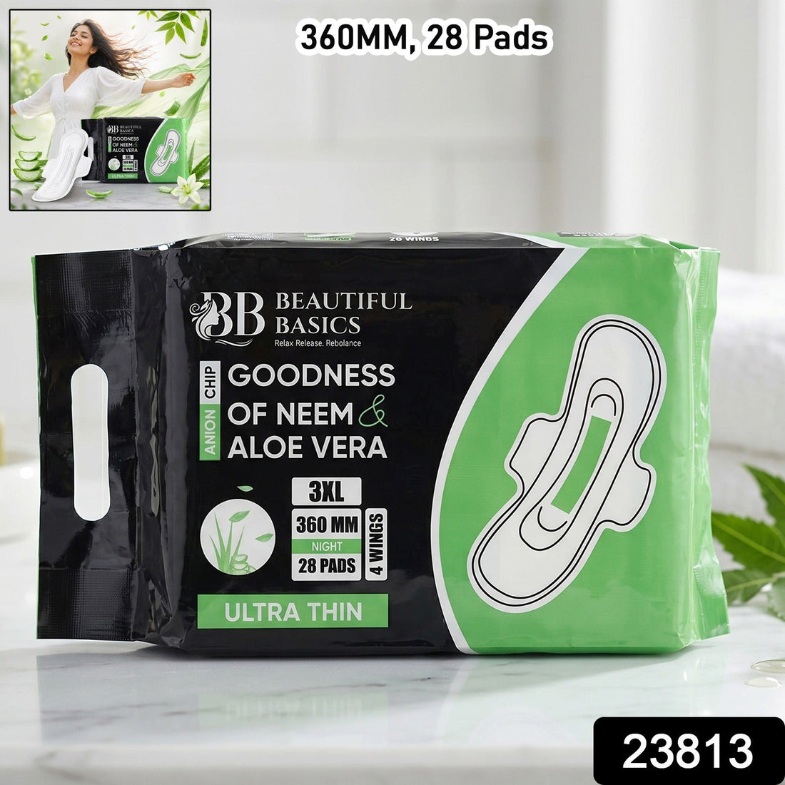 Beautiful Basics sanitary pads pack with neem & aloe vera for freshness