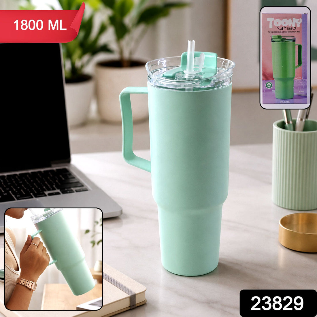 Toony 1800ml travel tumbler with handle & straw, ideal for travel and gym