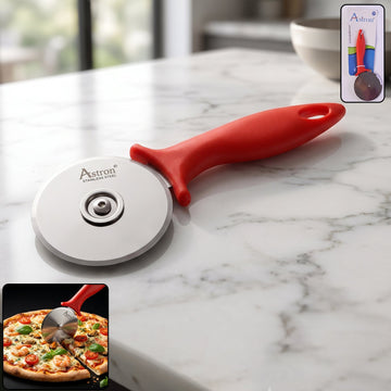 Stainless steel pizza cutter with plastic handle for effortless slicing