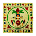Artistic wooden bajot with a vibrant hand-painted surface, showcasing traditional Indian art.