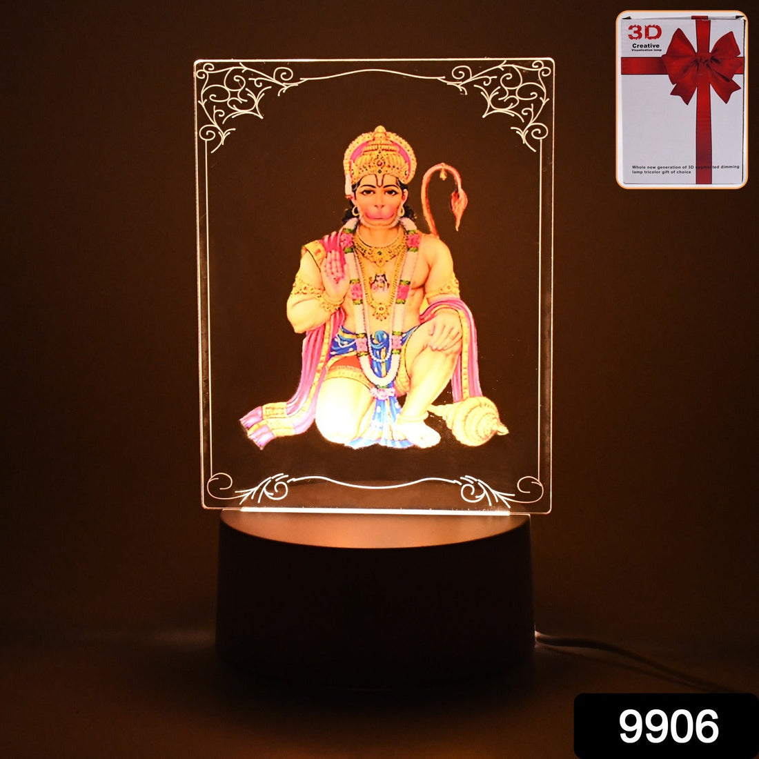 3D Lord Hanuman Frame illuminated with soft white LED light showing unique design