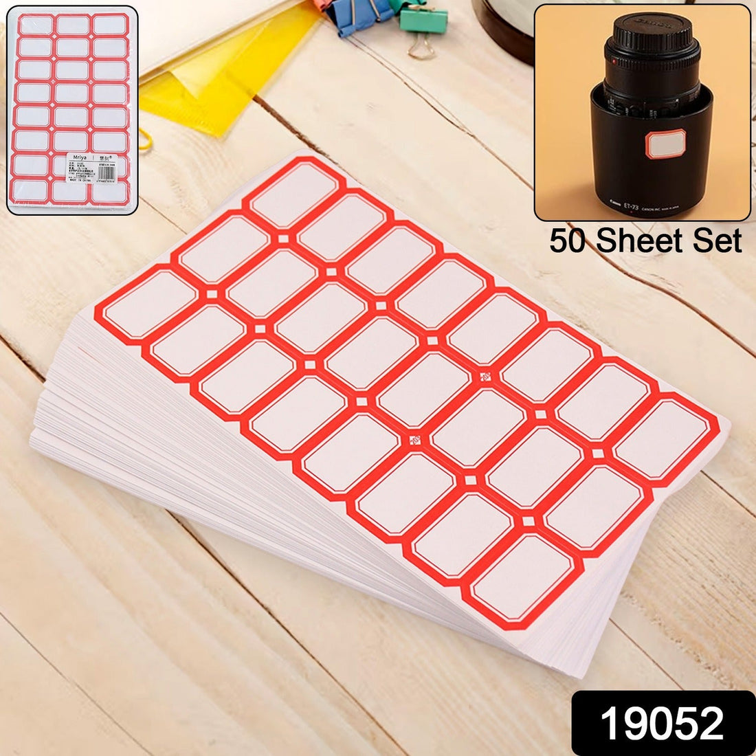 Writable label stickers with red border on bottles and containers