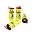 Four yellow Fly Catcher tubes with red caps are shown, two standing upright and two lying down.