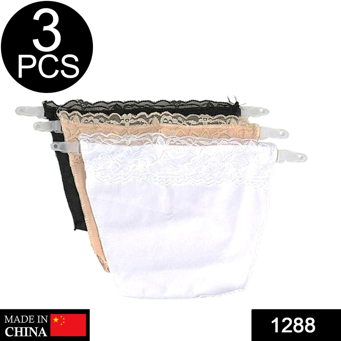 Glimmerly cotton clip-on camisoles in white, black, and beige displayed on a flat surface