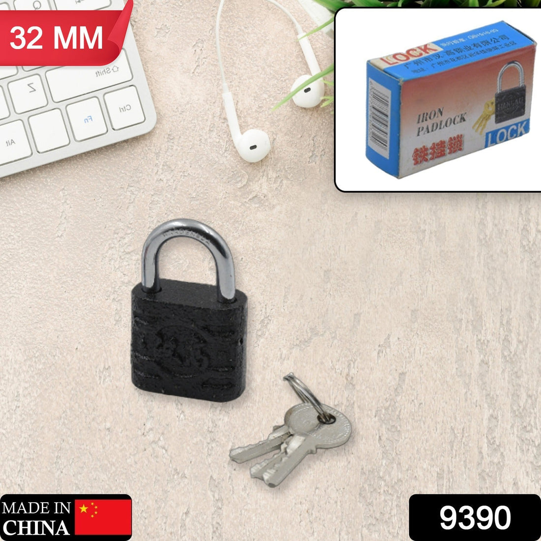 Safelix iron padlock with a brass core, displayed with three keys for enhanced security.