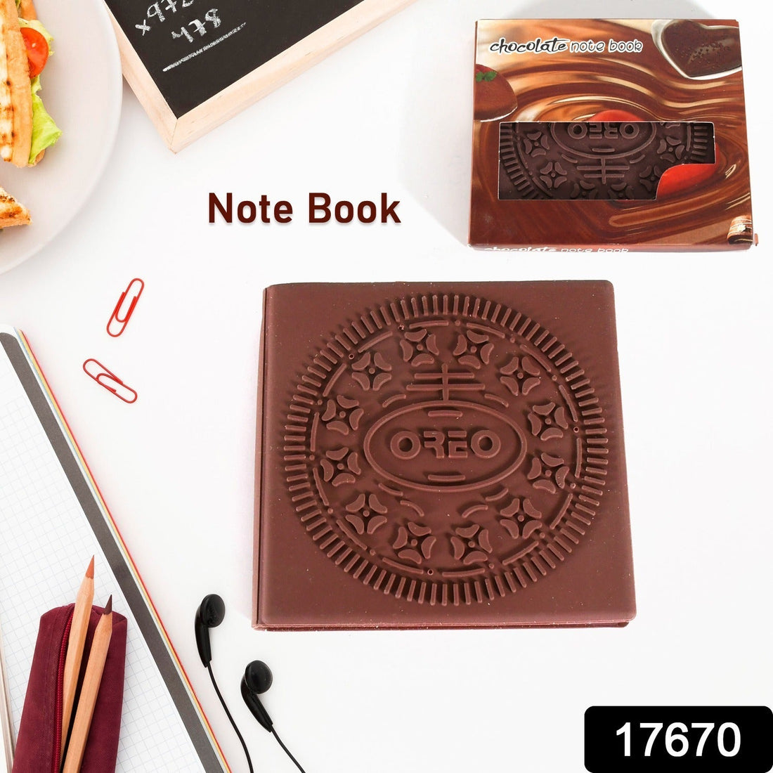 Chocolate Scented Notebook with its cover featuring a chocolate bar design.