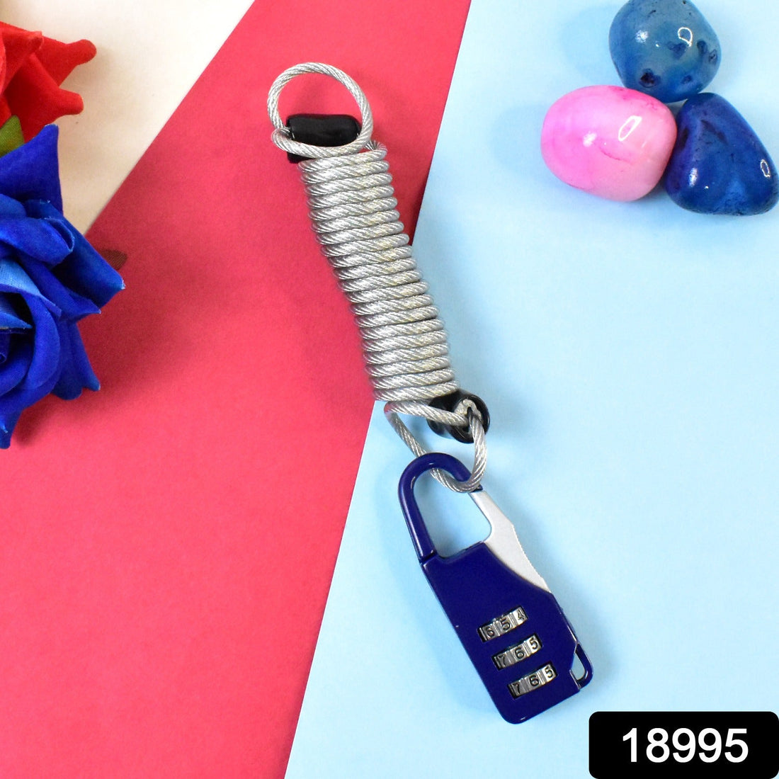 3-digit combination anti-theft padlock featuring built-in wire cable for security
