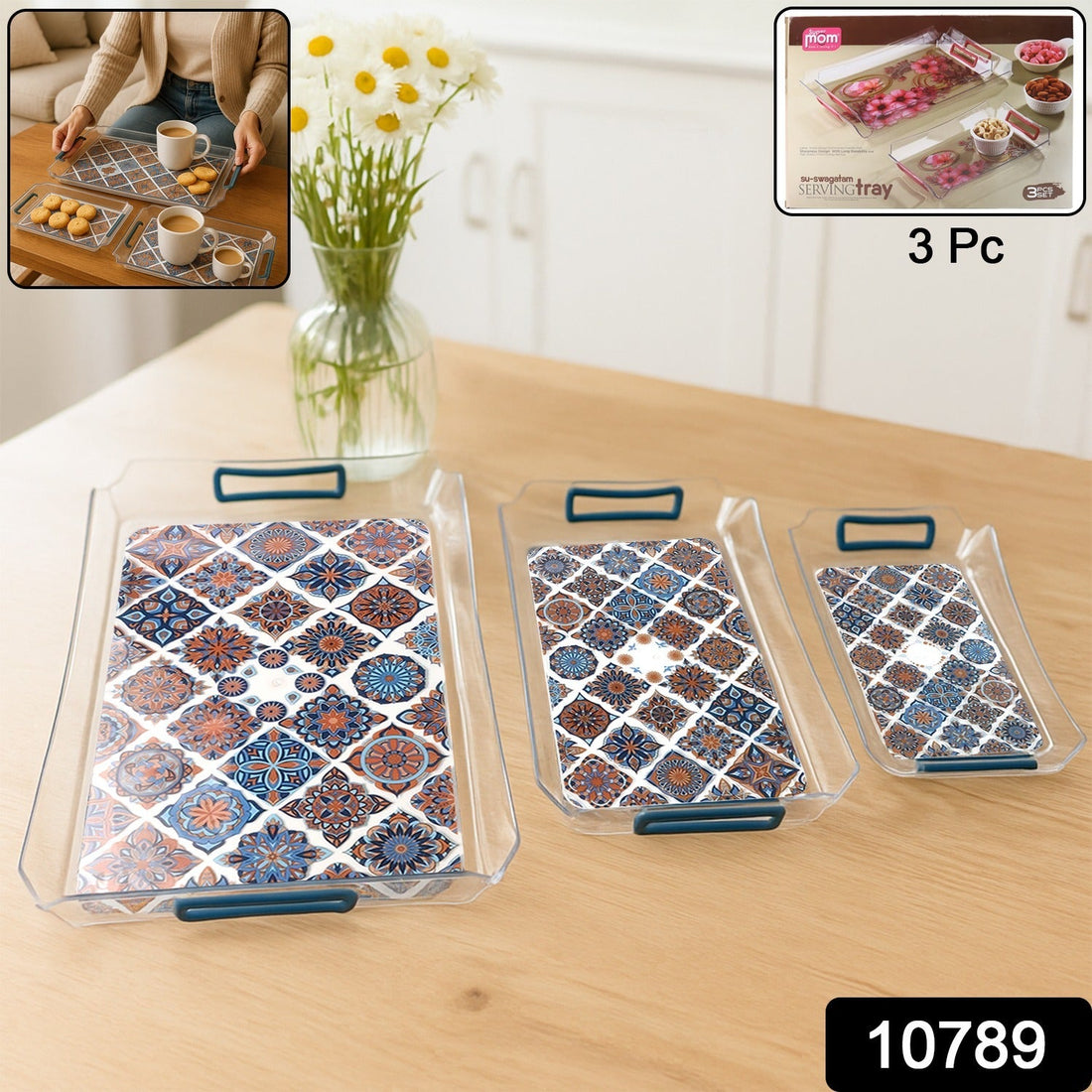 Supermom multipurpose serving tray set with nesting design and easy-grip handles