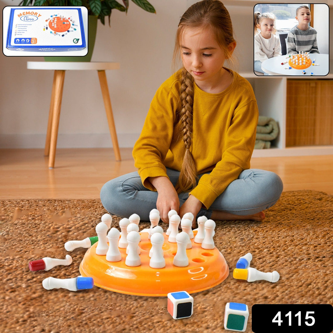 Memory chess game plastic brain teaser with 24 colorful pegs in box