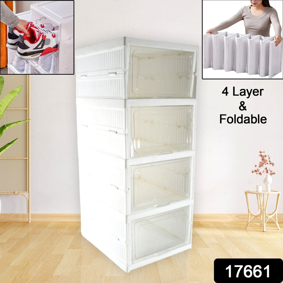 Organivo 4-layer stackable storage rack in a modern kitchen, neatly organizing produce.