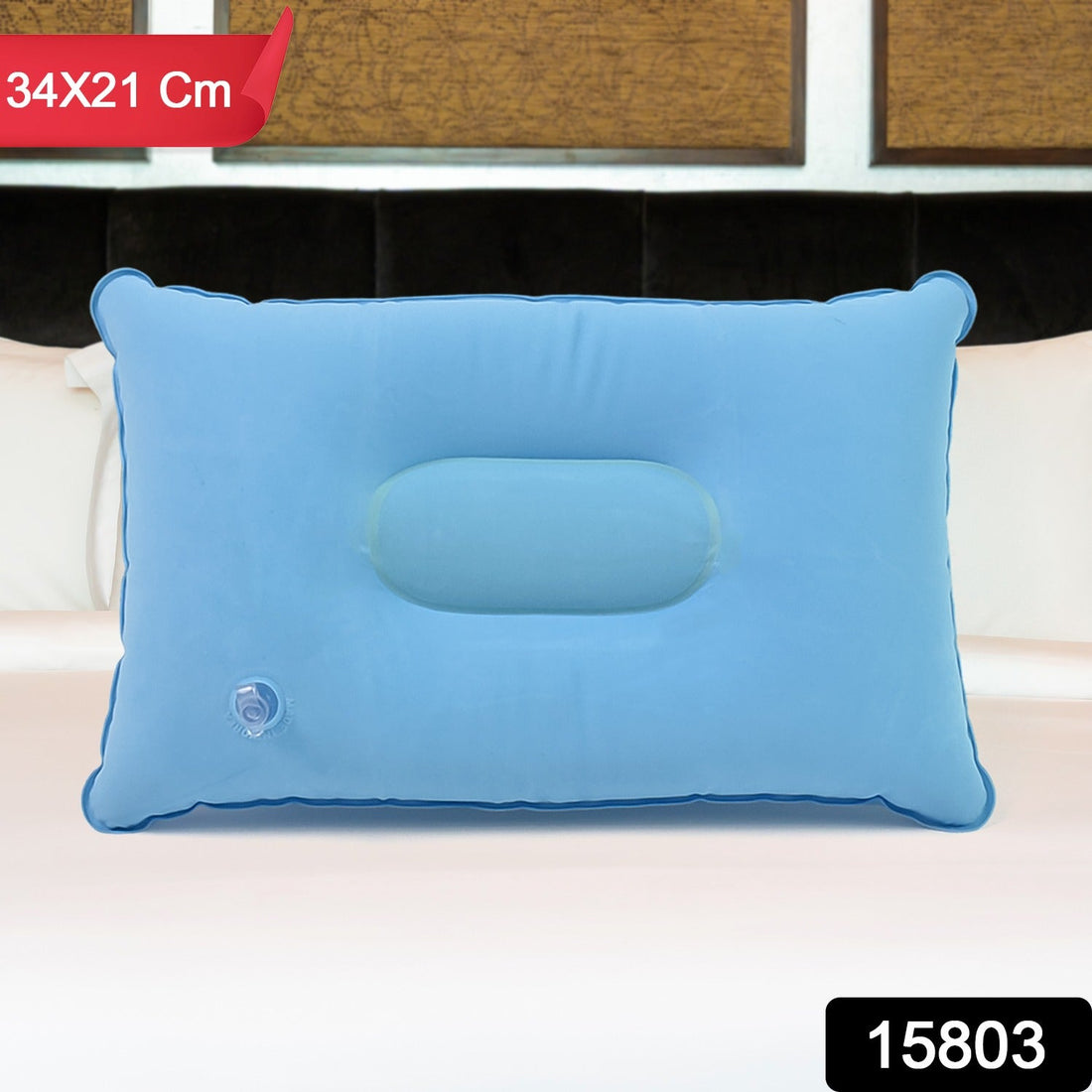 Inflatable travel pillow showing its compact size and comfortable design