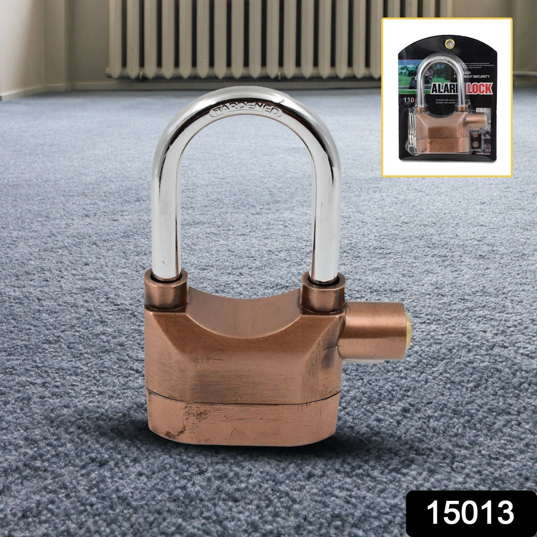 AutoSafeo Security Alarm Lock system shown from the front with three keys.