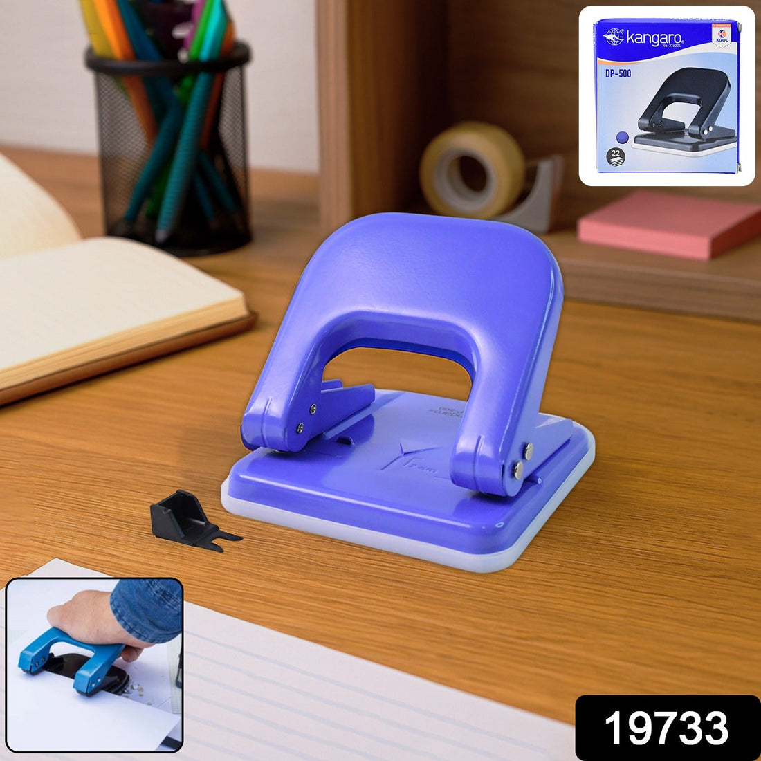 Two-hole punch machine with metal base for heavy-duty paper punching