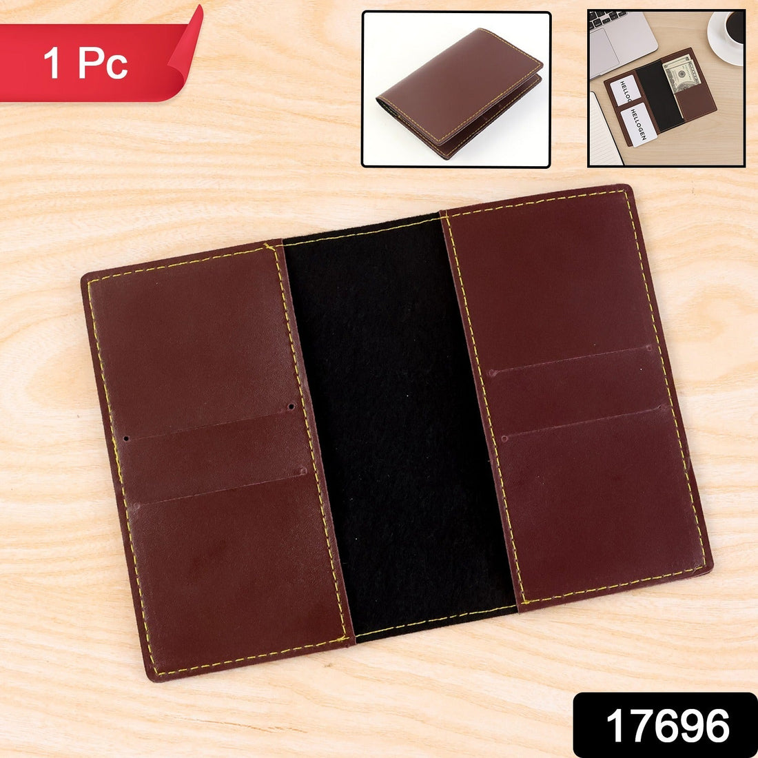 PU Leather multipurpose card holder displaying slim tri-fold travel wallet design
