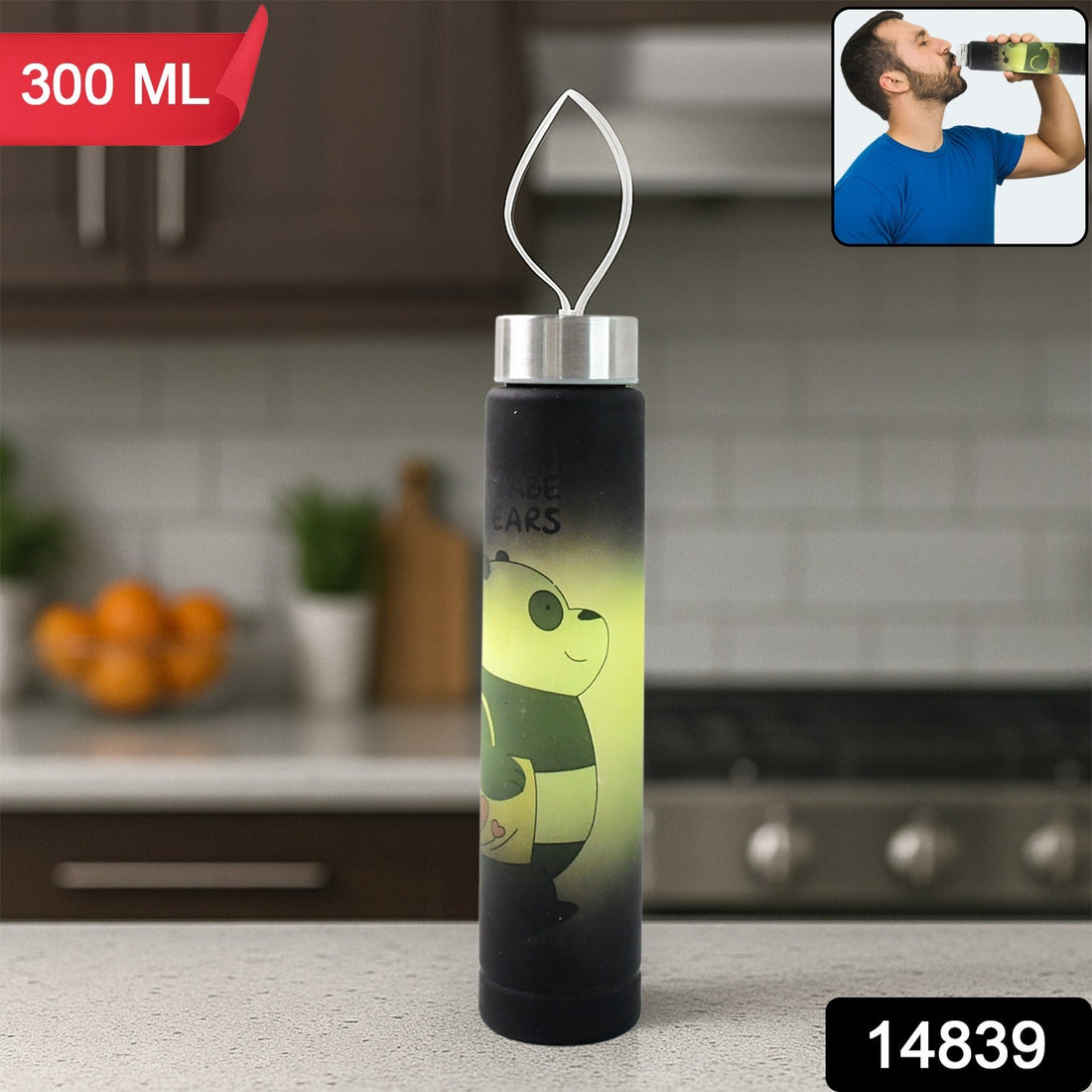 300ml cartoon printed plastic water bottle with leakproof stainless steel cap
