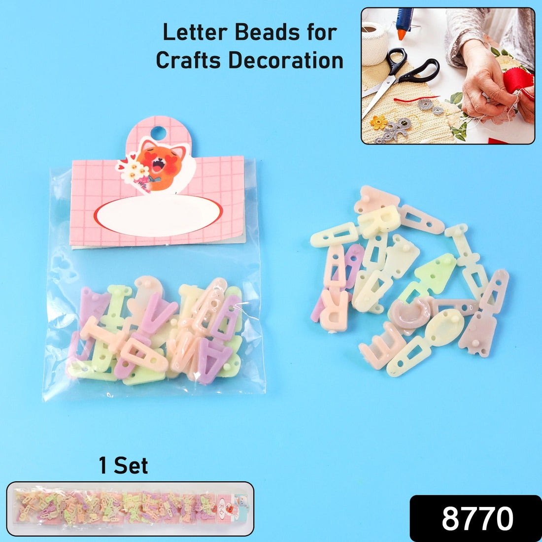Colorful alphabet letter beads set for creative craft decoration.
