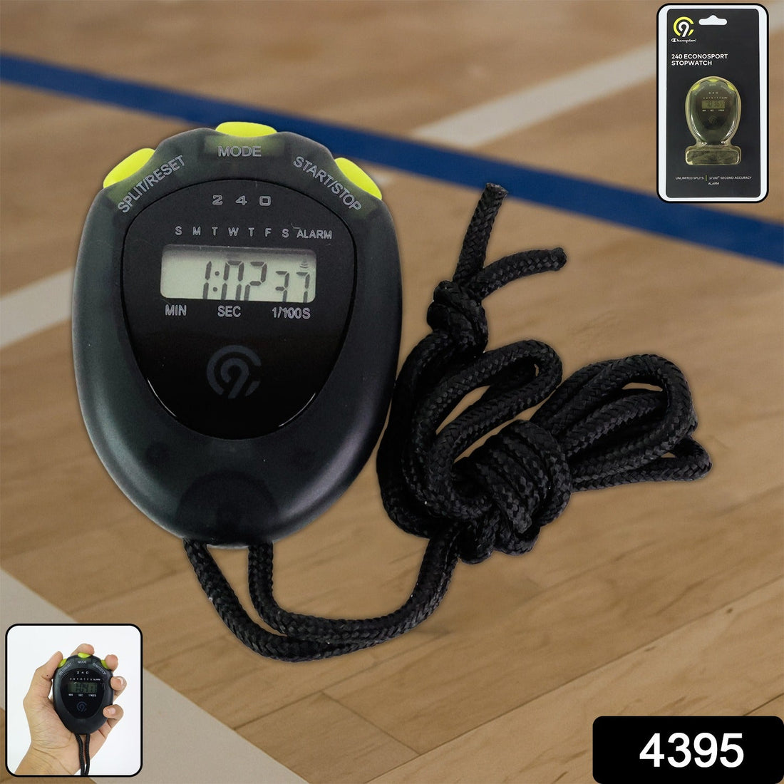 Digital sports stopwatch timer with split timing and alarm display