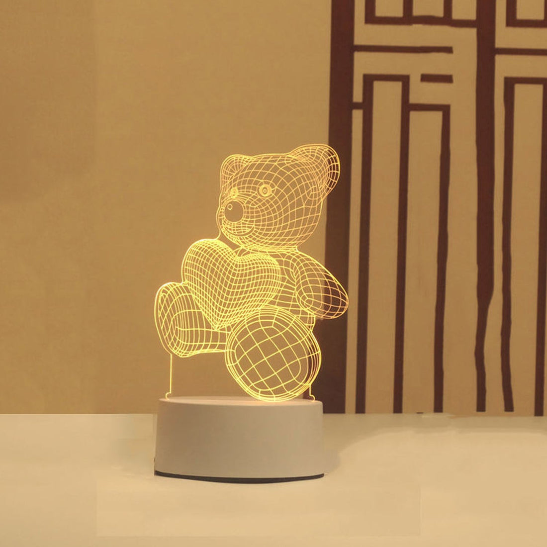 Front view of 3D Teddy Bear LED Night Lamp with heart
