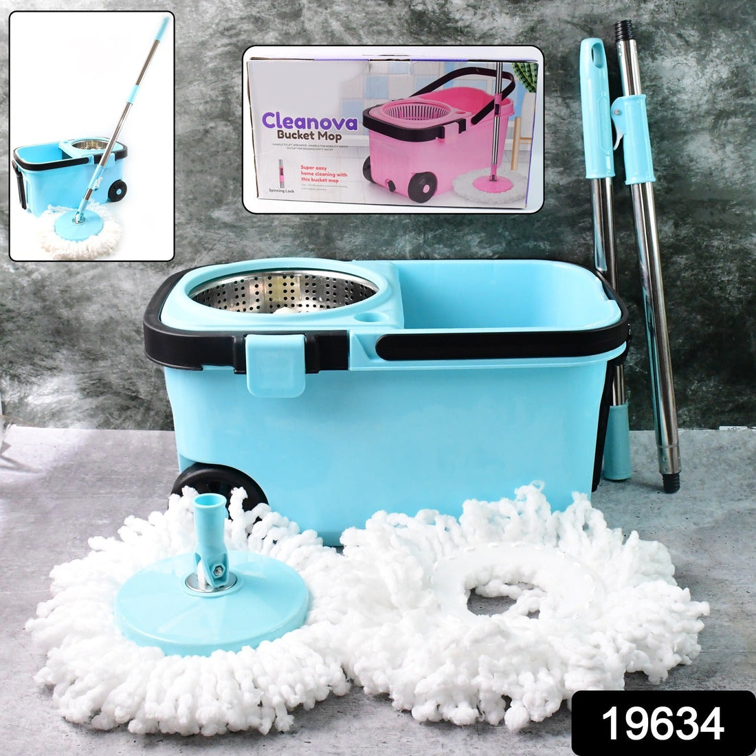 360° Spin Mop with bucket and microfiber mop heads for efficient floor cleaning