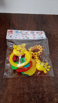 Three colorful baby toys in animal shapes designed for teething comfort