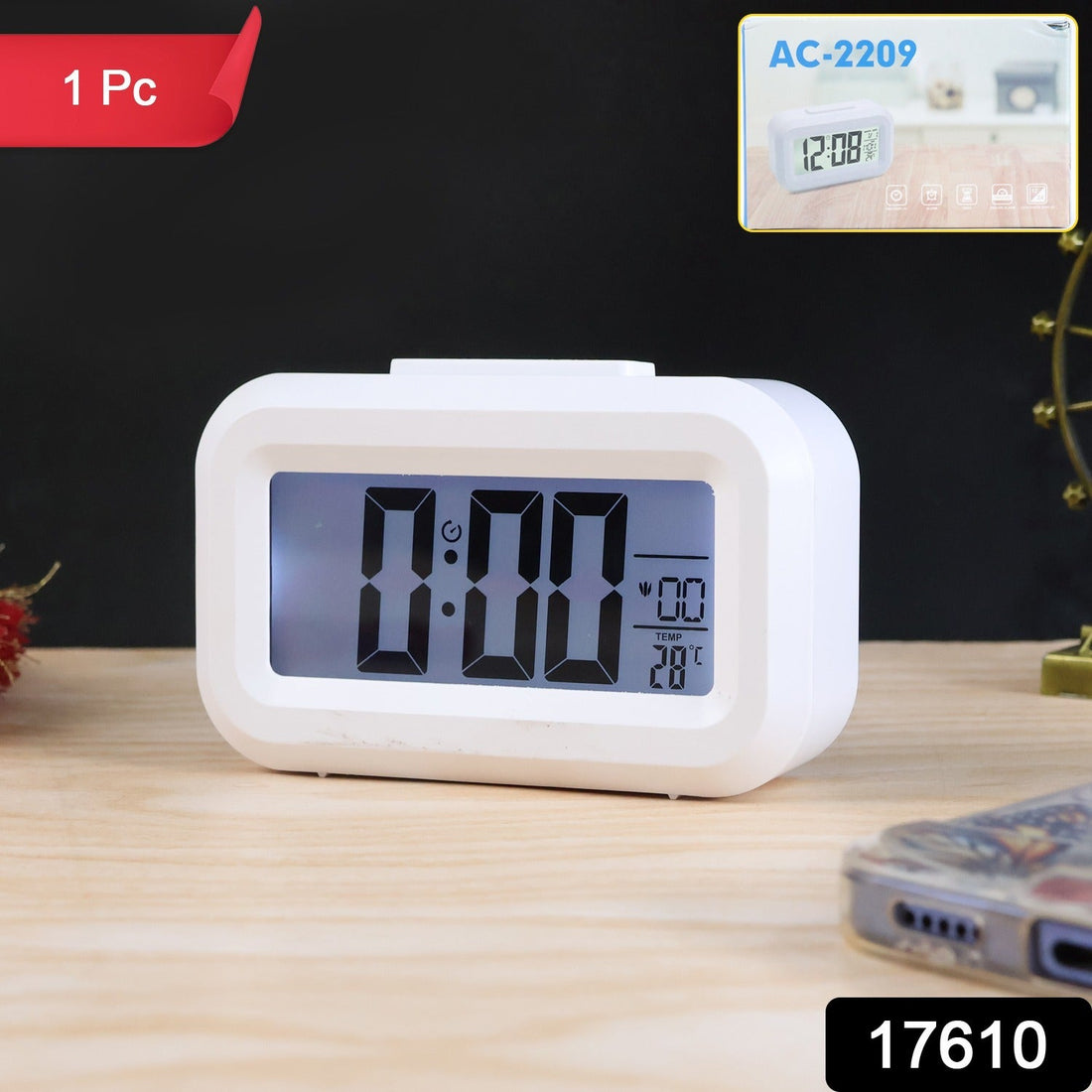 Modern digital LED alarm clock displaying time clearly
