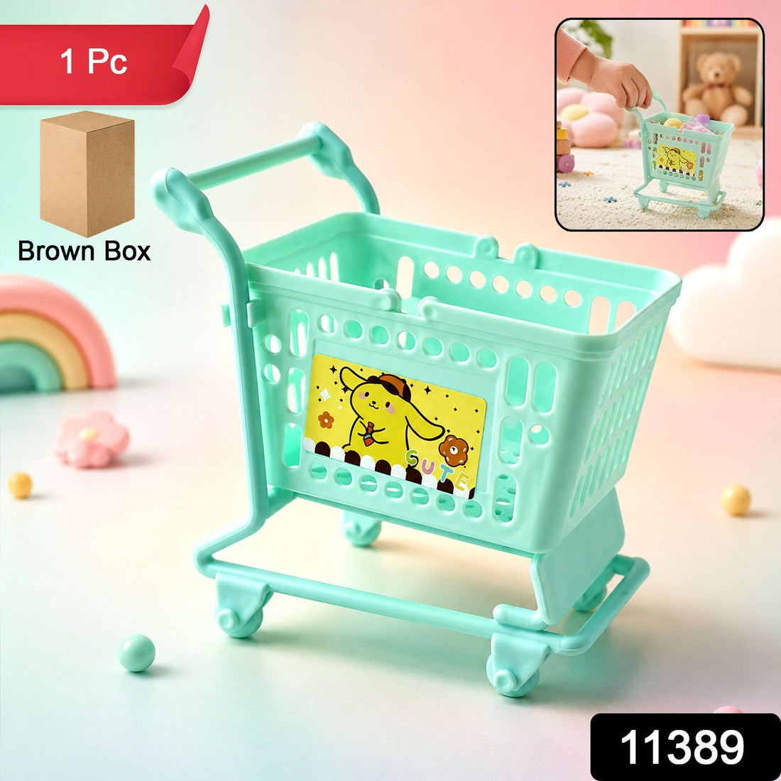 Mini plastic shopping cart trolley toy with rolling wheels for kids play
