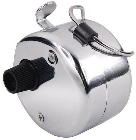 Portable stainless steel hand tally counter with 4-digit display.