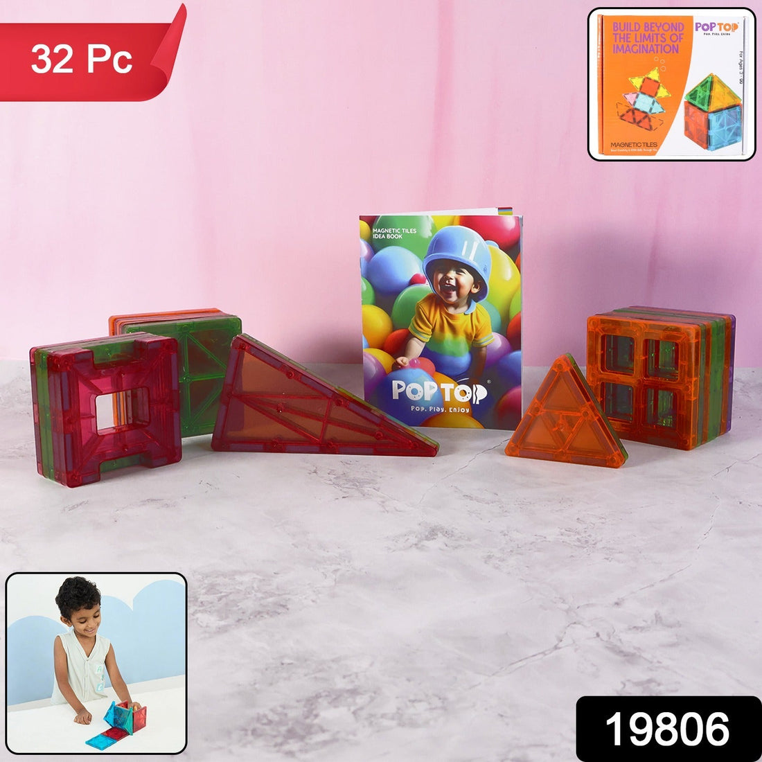 32-piece colorful magnetic building tiles set for STEM building activities