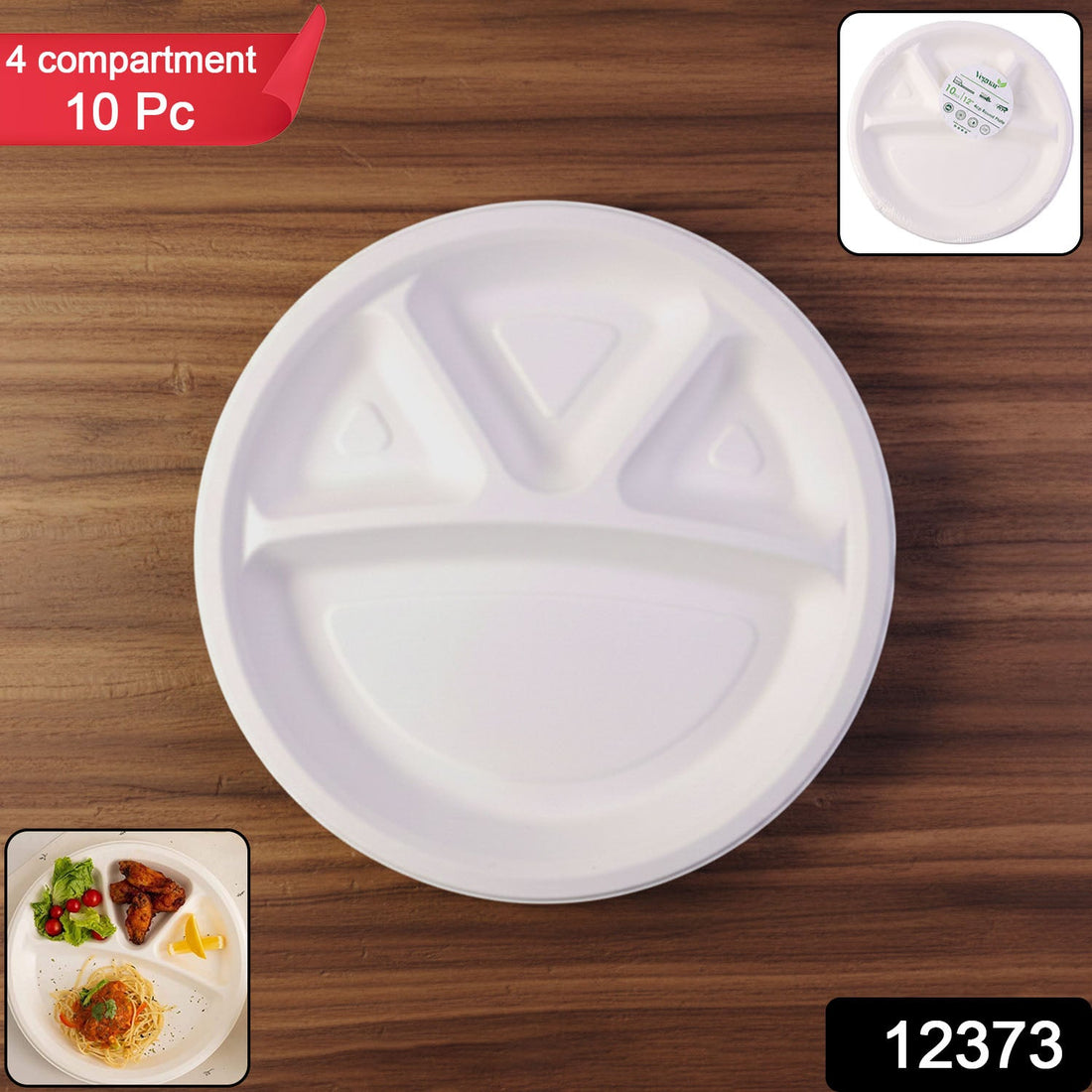 4 compartment disposable food serving plate showing separate meal sections