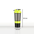 Ergonomically designed protein shaker bottle for comfortable grip.