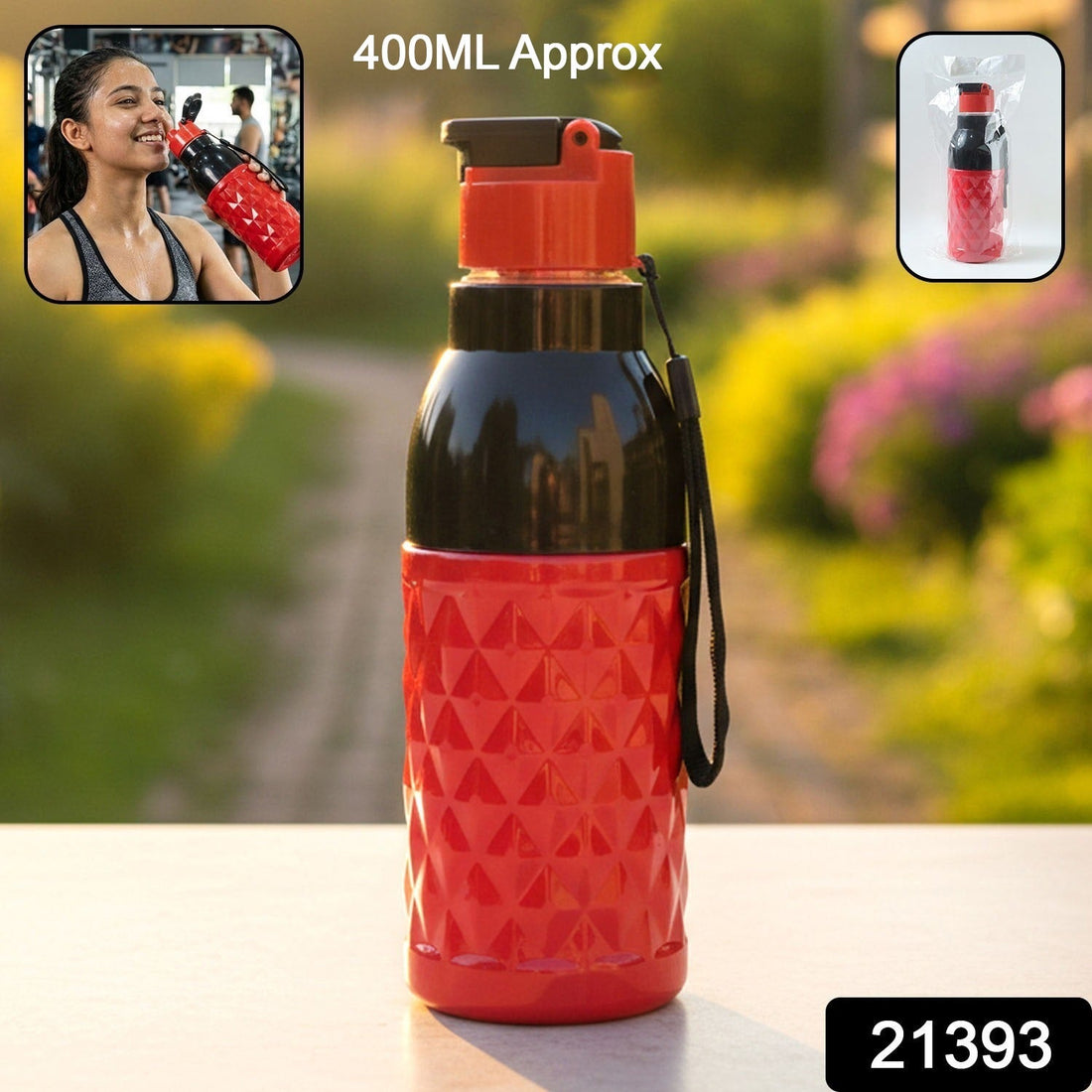 400 ML sports water bottle with flip-top lid and leakproof design